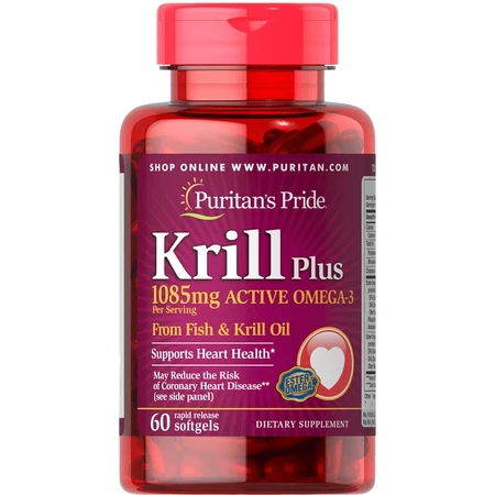 Масло криля плюс Омега-3, Krill Oil Plus, Puritan's Pride, 1085 мг, 60 капсул: цены и характеристики