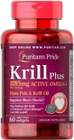Масло криля плюс Омега-3, Krill Oil Plus, Puritan's Pride, 1085 мг, 60 капсул