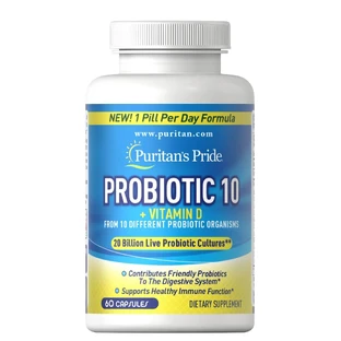 Пробіотик-10 з вітаміном D, Probiotic 10 with Vitamin D, Puritan's Pride, 20 млрд активних культур, 60 капсул