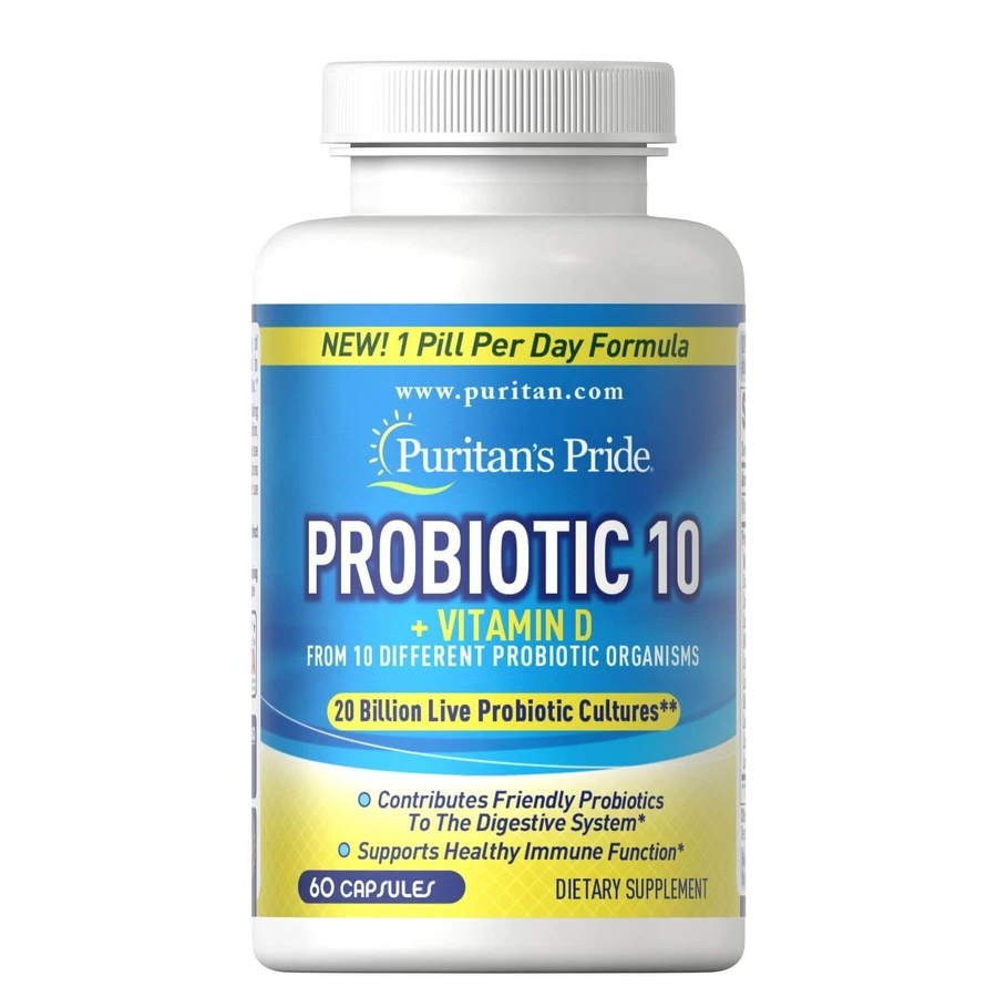 Пробіотик-10 з вітаміном D, Probiotic 10 with Vitamin D, Puritan's Pride, 20 млрд активних культур, 60 капсул: ціни та характеристики
