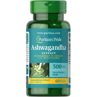 Ашваганда, стандартизированный экстракт, Ashwagandha, Puritan's Pride, 500 мг, 60 капсул