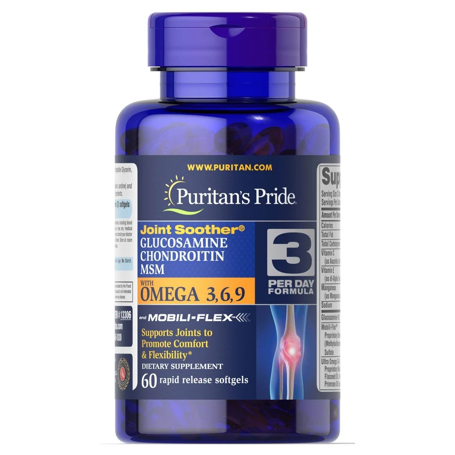 Глюкозамін, хондроїтин та МСМ з Омега 3-6-9, Glucosamine, Chondroitin & MSM, Puritan's Pride, 60 капсули: ціни та характеристики
