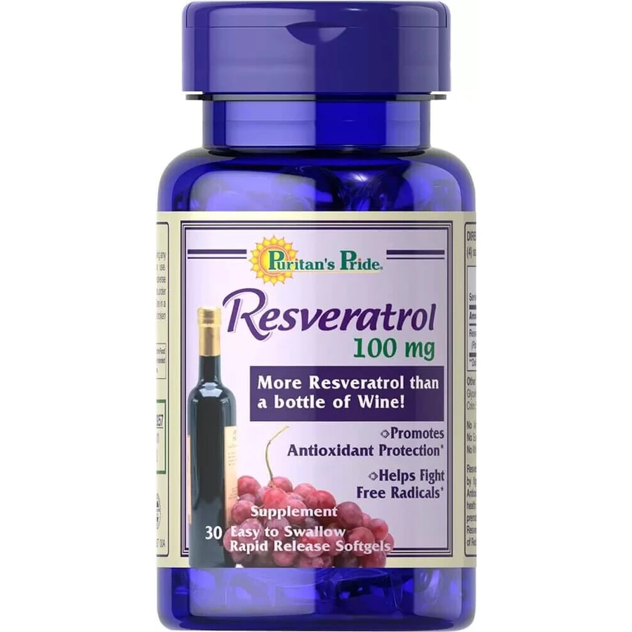 Ресвератрол, Resveratrol, Puritan's Pride, пробный размер, 100 мг, 30 капсул: цены и характеристики