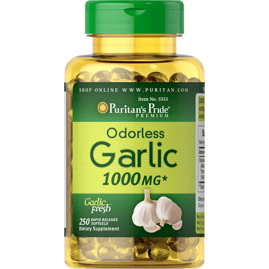 Часник, Odorless Garlic, Puritan's Pride, без запаху, 1000 мг, 250 капсул: ціни та характеристики