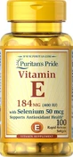 Вітамін Е з селеном, Vitamin E, Puritan's Pride, 400 МО / 50 мкг, 100 капсул