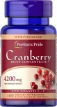Клюква с витаминами С и Е, Cranberry Fruit Concentrate, Puritan's Pride, фруктовый концентрат, 4200 мг, 100 гелевых капсул