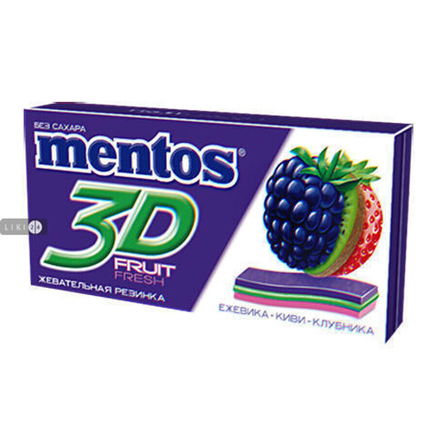Жевательная резинка "mentos 3d" (без сахара) FRUIT FRESH 33 г, ежевика/киви/клубника: цены и характеристики