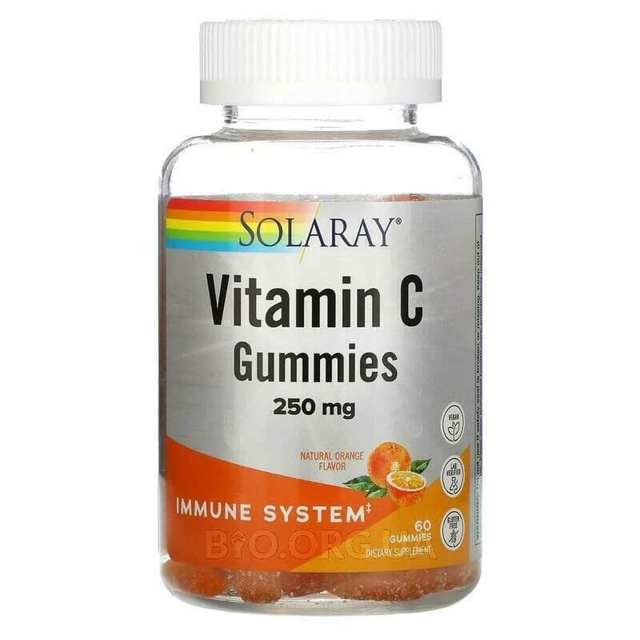 Витамин C, Vitamin C Gummies, Solaray, апельсин, 250 мг, 60 жевательных конфет: цены и характеристики