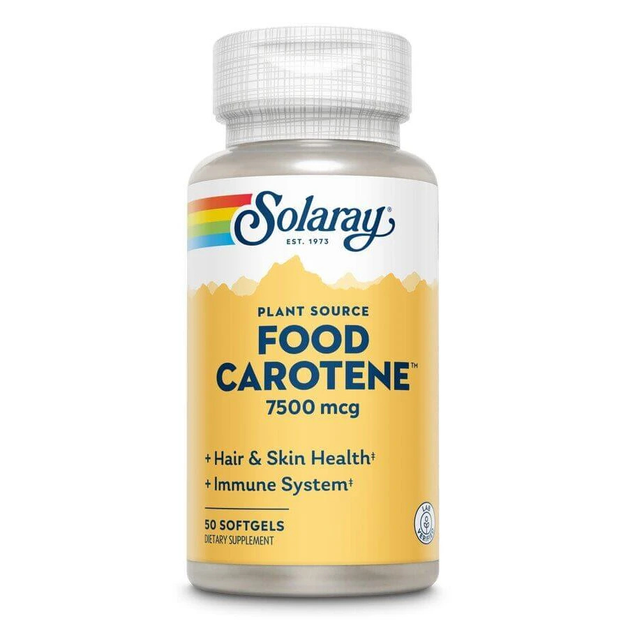 Бета-каротин, Food Carotene, Solaray, пищевой, 7500 мкг, 50 гелевых капсул: цены и характеристики