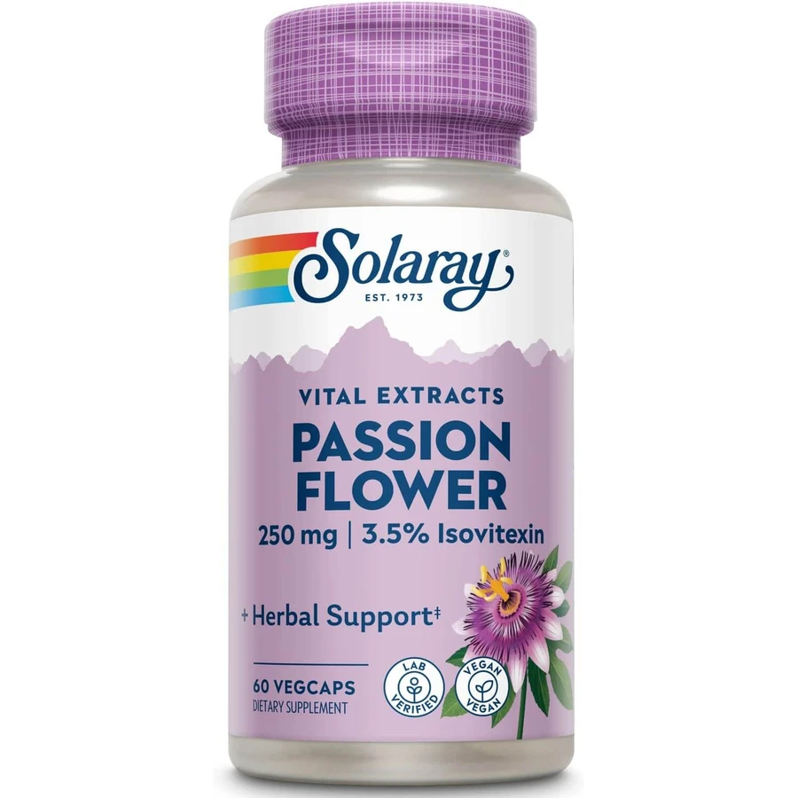 Пассифлора экстракт, Passion Flower Aerial Extract, Solaray, 250 мг, 60 вегетарианских капсул: ціни та характеристики