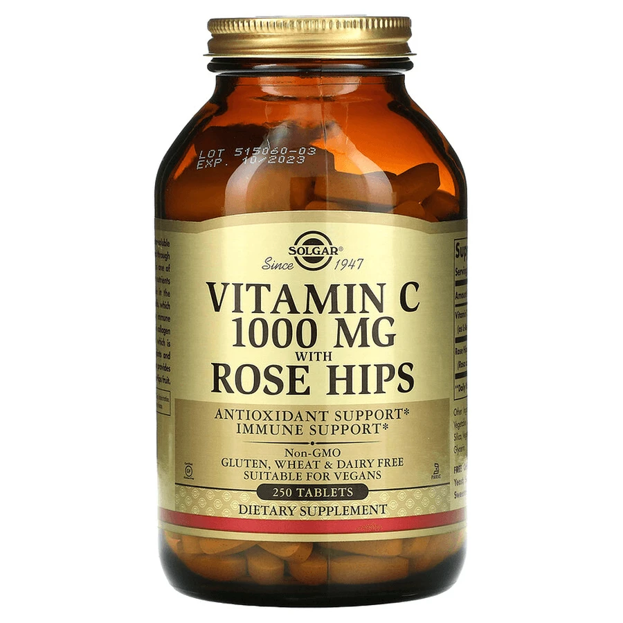 Вітамін С з шипшиною, Vitamin C with Rose Hips, Solgar, 1000 мг, 250 таблеток: ціни та характеристики
