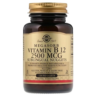 Вітамін В12 (кобаламін), Megasorb Vitamin B12, Solgar, сублінгвальний, 2500 мкг, 120 таблеток