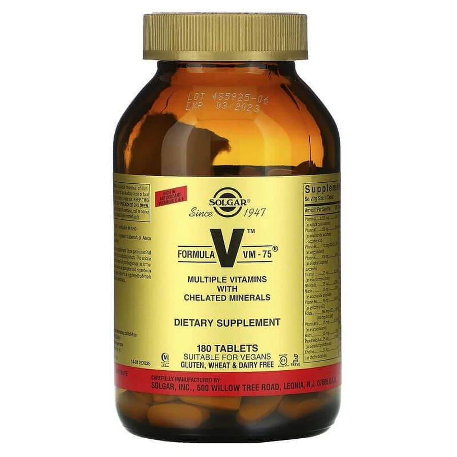 Мультивитамины и хелатные минералы, Formula V, VM-75, Solgar, 180 таблеток: цены и характеристики