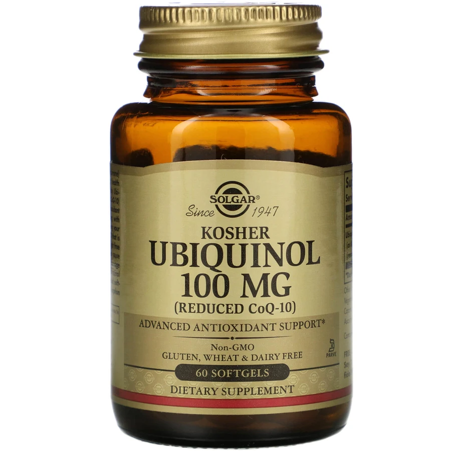 Убіхінол кошерний, Kosher Ubiquinol, Solgar, знижений вміст CoQ10, 100 мг, 60 капсул: ціни та характеристики