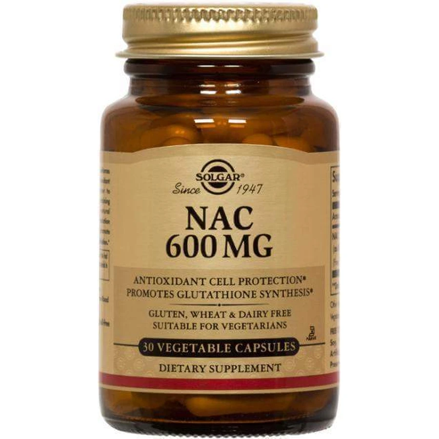 Ацетилцистеїн, NAC, Solgar, 600 мг, 30 капcул: ціни та характеристики