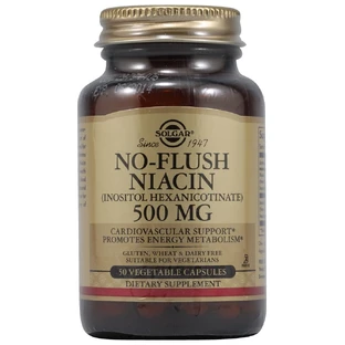 Ниацин, No-Flush Niacin, Solgar, без покраснения, 500 мг, 50 вегетарианских капсул
