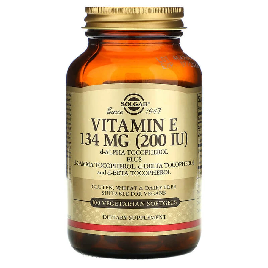 Вітамін Е, Vitamin E, Solgar, 134 мг (200 МО), 100 вегетаріанських капсул: ціни та характеристики