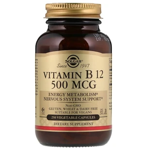 Витамин В12, Vitamin B12, Solgar, 500 мкг, 250 вегетарианских капсул