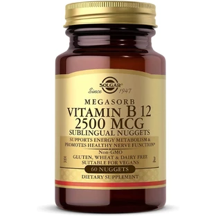Витамин В12 (цианокобаламин), Vitamin B12, Solgar, сублингвальный, 2500 мкг, 60 таблетки