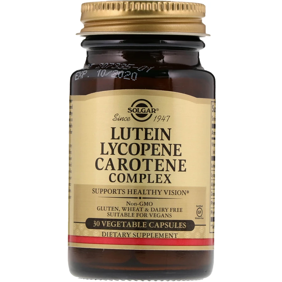 Лютеин, комплекс каротиноидов (Lutein Lycopene Carotene), Solgar, 30 капсул: цены и характеристики