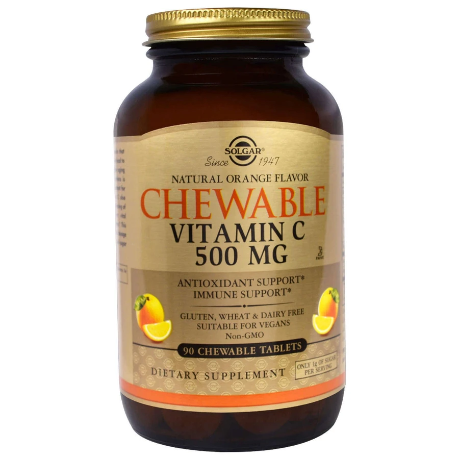 Вітамін С жувальний, Chewable Vitamin C, Solgar, апельсин, 500 мг, 90 таблеток: ціни та характеристики