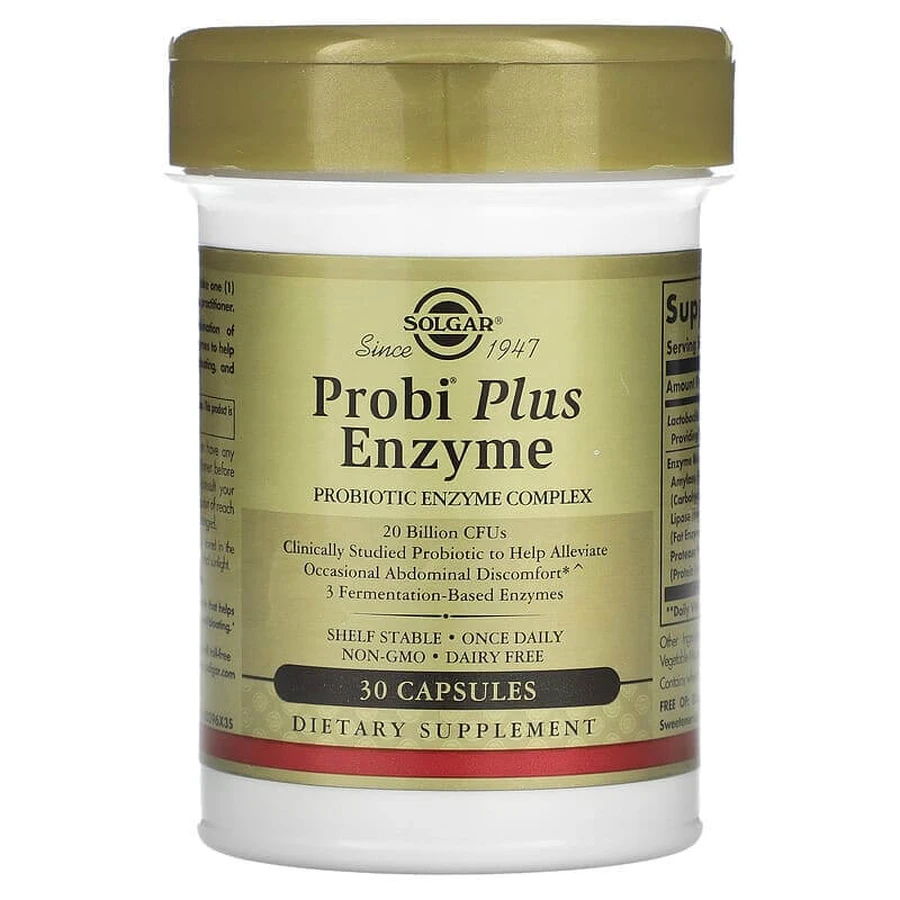 Пробіотики плюс ферменти, Probi Plus Enzyme, Solgar, комплекс, 20 млрд КУО, 30 капсул: ціни та характеристики