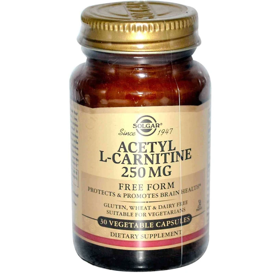 Ацетил L-карнітин, Acetyl-L-Carnitine, Solgar, 250 мг, 30 вегетаріанських капсули: ціни та характеристики