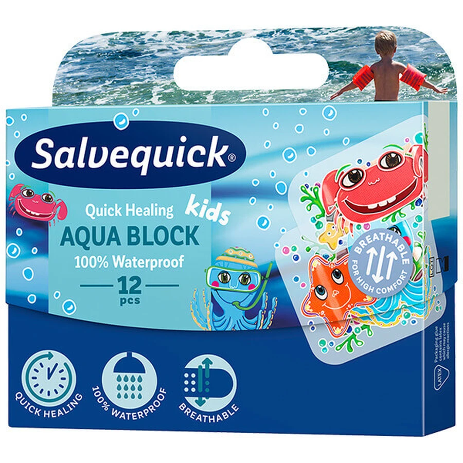 Водостойкие пластыри Salvequick Aqua Block Kids, 12 шт.: цены и характеристики