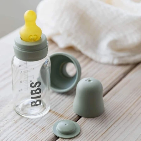 Пляшечка Bibs Baby Glass Bottle, скляна з гумовою соскою з повільним потоком, Шавлія, від народження, 110 мл: ціни та характеристики