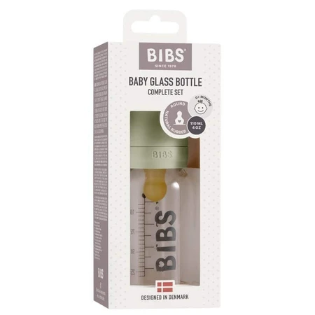 Пляшечка Bibs Baby Glass Bottle, скляна з гумовою соскою з повільним потоком, Шавлія, від народження, 110 мл: ціни та характеристики