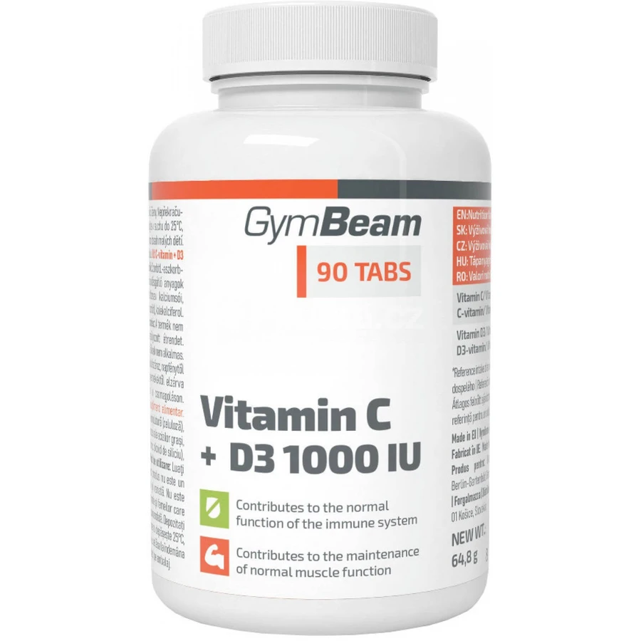 GymBeam Вітамін C + D3 1000 МО 90 таблеток: ціни та характеристики