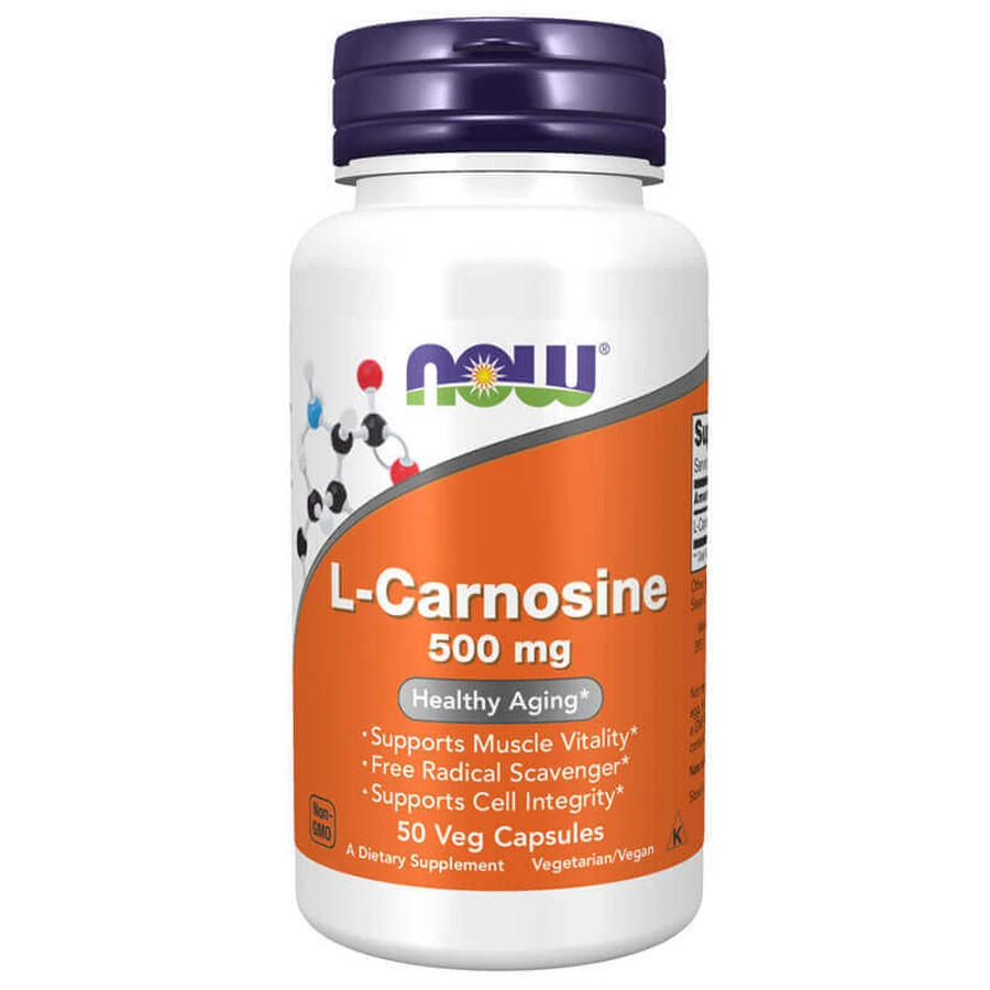 Now Foods L-Carnosine, L-Carnosine 500 мг, 50 капсул: цены и характеристики