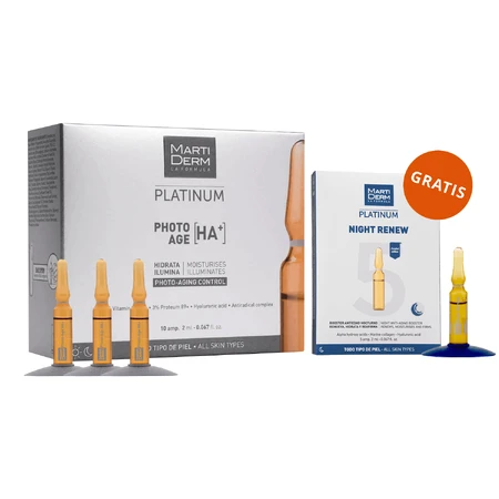 Набор с бесплатной MartiDerm Platinum Photo Age [HA+], сыворотка для лица, 2 мл x 10 ампул + Night Renew, ночной бустер, 2 мл x 5 ампул: цены и характеристики