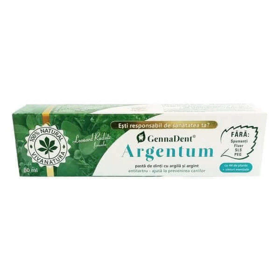 Зубна паста GennaDent Argentum, 80 мл, Vivanatura: ціни та характеристики