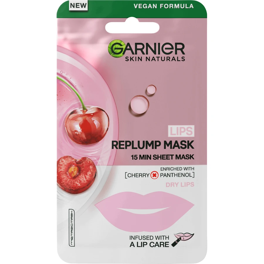 Текстильна маска для губ Garnier Skin Naturals з екстрактом вишні 5 г: ціни та характеристики