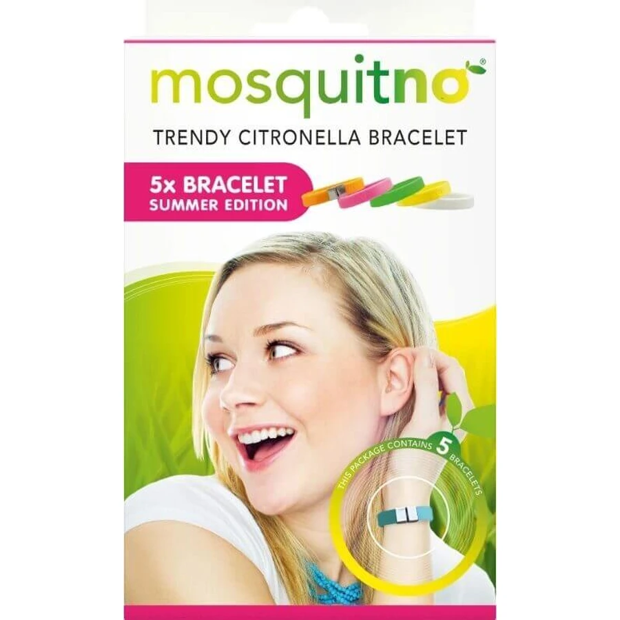 MosquitNo Летний браслет с застежкой, аромат цитронеллы, регулируемый возраст 1×5 шт, браслеты от комаров: цены и характеристики