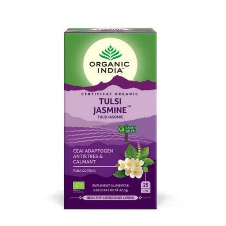 Адаптогенний жасминовий чай Tulsi, 25 пакетиків, Organic India: ціни та характеристики