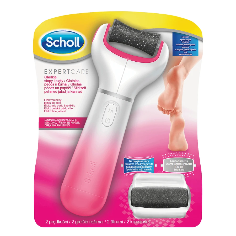Scholl Expert Care, электронная пилочка для ног на батарейках с трещинами и сменной подушечкой с крупной зернистостью, розовая, 1 шт.: цены и характеристики