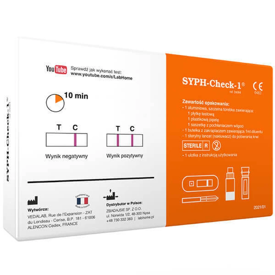 LabHome Syph-Check-1, аналіз крові для виявлення антитіл до T. pallidum, kiy diagnosis, 1 уп.: ціни та характеристики