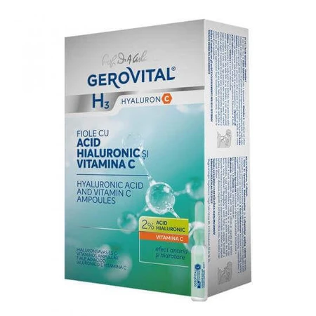 Ампули з гіалуроновою кислотою та вітаміном С Gerovital H3 Hyaluronic C, 10 х 2 мл, Farmec: ціни та характеристики