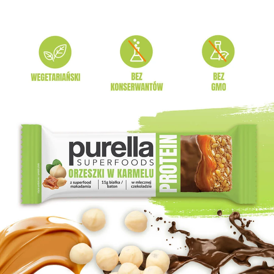 Purella Superfoods Протеїн, протеїновий батончик, горіхи в карамелі, 45 г: ціни та характеристики