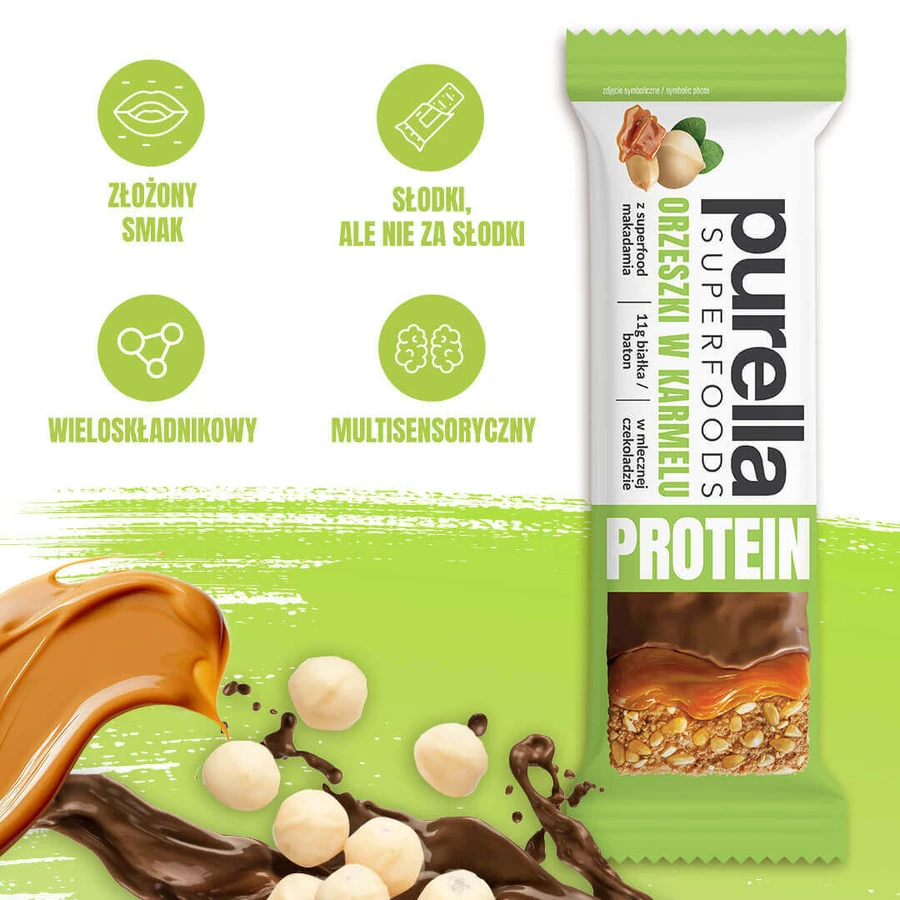 Purella Superfoods Протеїн, протеїновий батончик, горіхи в карамелі, 45 г: ціни та характеристики