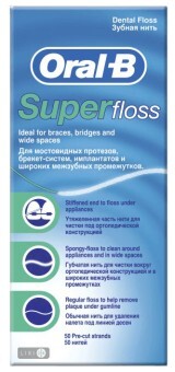 Зубная нить Oral-B Super Floss для брекет систем и протезов,  50 м