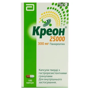 Креон 25 000 капс. тв. с гастрорезист. гран 300 мг фл. №100