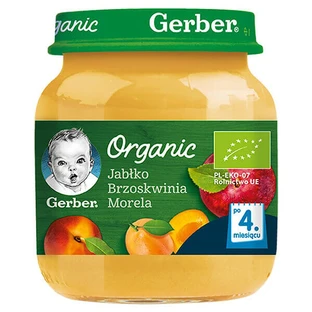 Gerber Organic, Десерт, яблуко, персик, абрикос, після 4 місяців, 125 г