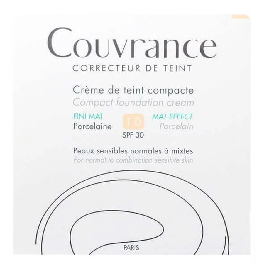 Компактний тональний крем Avene Couvrance, Porcelaine 1.0 для нормальної та комбінованої шкіри з SPF 30 , 10 г: ціни та характеристики