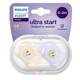 Пустышка Philips Avent Ultra Start, 0-2 месяца, 2 штуки, фиолетовый/оранжевый, глазки, SCF075/03, Philips