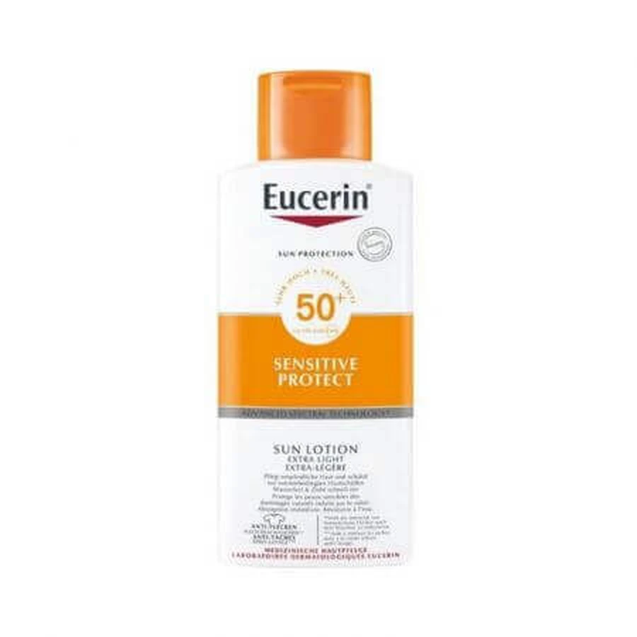 Ніжний сонцезахисний лосьйон Eucerin Sensitive SPF50+, 400 мл: ціни та характеристики