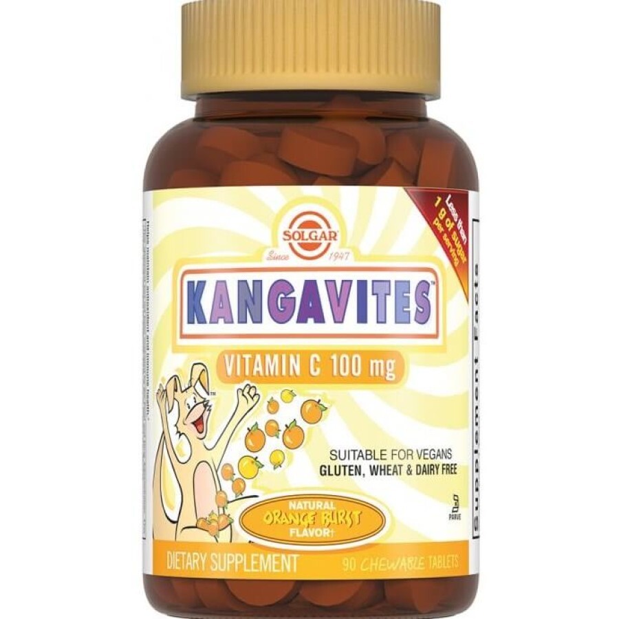 Витамин C детский, 100 мг, Кангавитес, вкус апельсина, Kangavites, Vitamin C, Solgar, 90 жевательных таблеток	: цены и характеристики