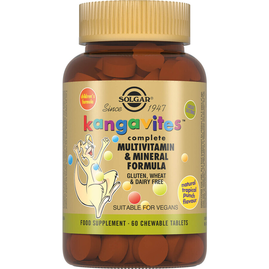 Кангавитес Solgar с мультивитаминами и минералами, со вкусом тропических фруктов, жевательные таблетки №60: цены и характеристики